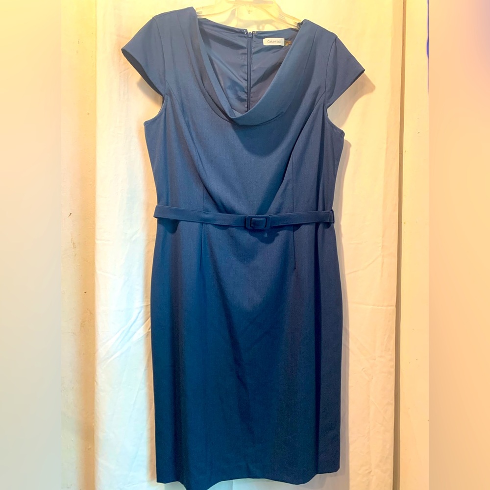 Calvin Klein Blue Draped-neck Professional Dress